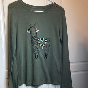 Cat & Jack Girls Llama Shirt w/Sparkles Army Green